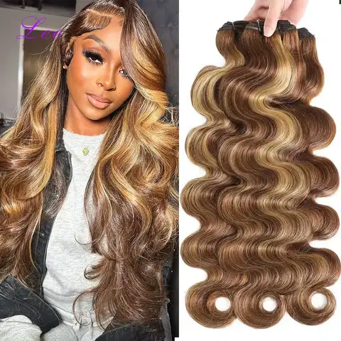 30 40 Inch 16A Highlight Ombre Body Wave Bundles 100% Human Hair Brazilian Pure Human Hair 2 3 4 PCS Colored 4/27 Weave Raw Hair Bundles Extensions For Women