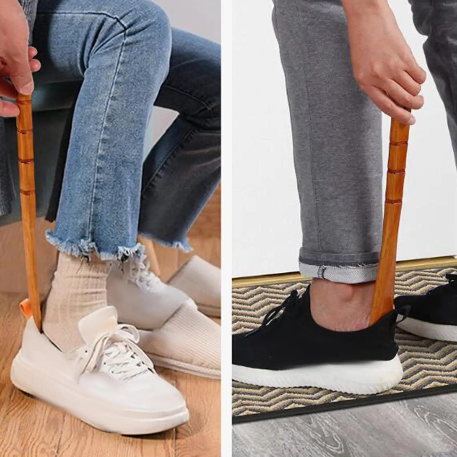 Wooden Shoe Horn Shoe Dressing Aid Travel Tool Long Handle Shoehorn Helper for