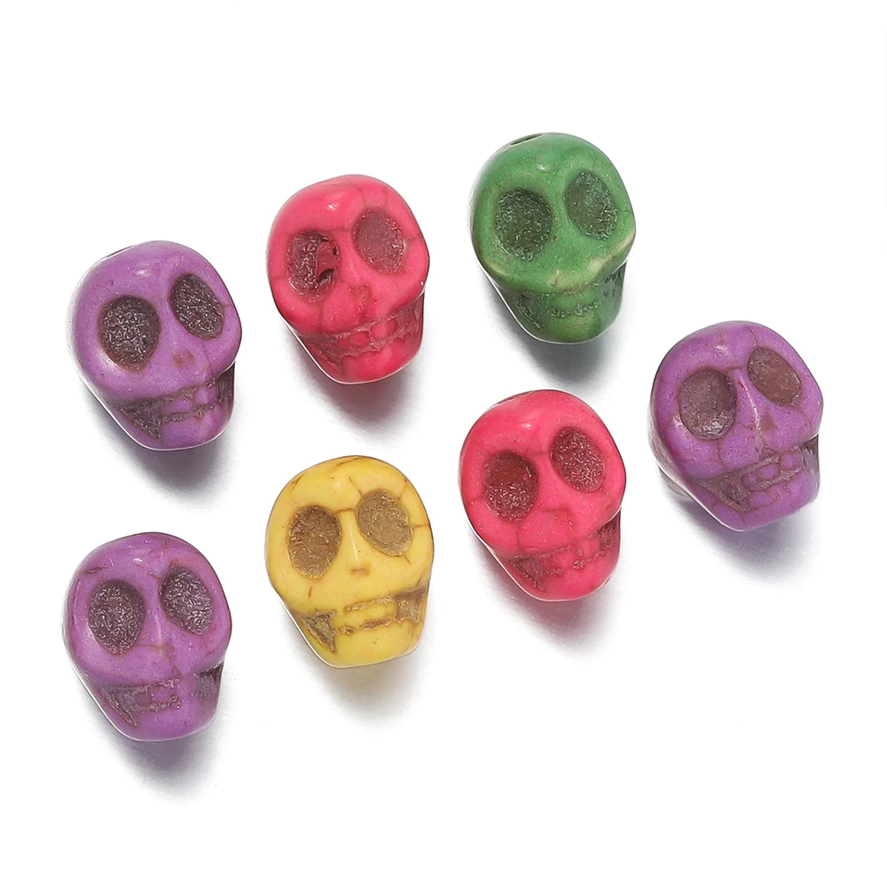 20pcs/Lot Colorful Stone Skull Beads Synthetic Turquoise Spacer Bead for Bracelet Necklace DIY Jewelry Making Accessories