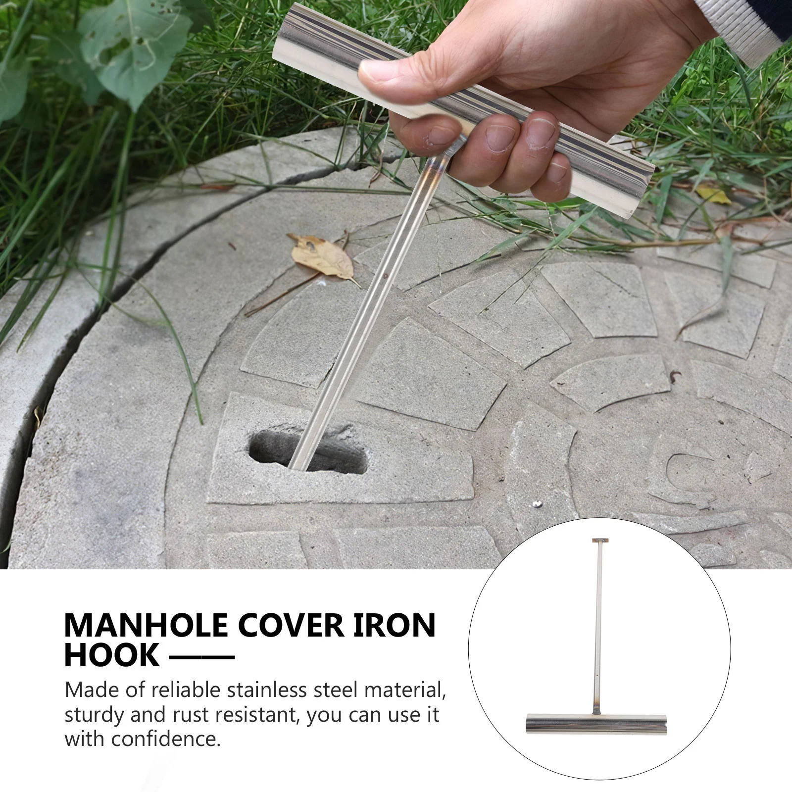 Manhole Cover Hook Rolling Door Lifting Pull Heavy Lid Lifter Tool Stainless Steel Roller Shutter