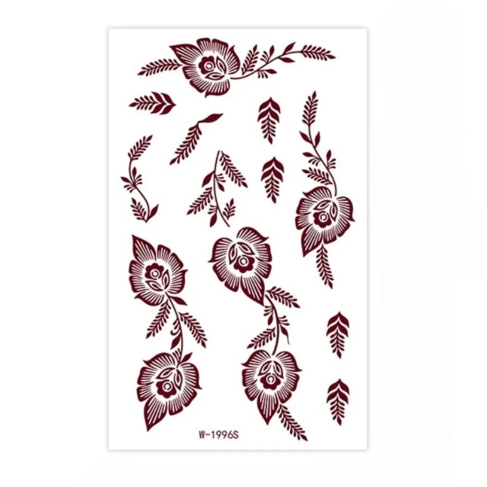 Red Mehndi Stickers Henna Tattoo Stickers Legs Arm Lace Fake Tattoo Red Henna Tattoo Decals Wedding Tool Waterproof