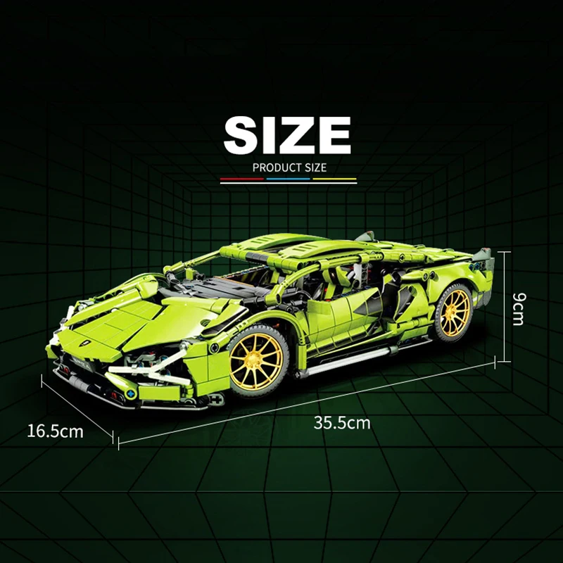 1000+PCS Technical Green Lamborghinied Building Blocks High-Tech City Sport Racing Car 42115 Model Vehicle Assemble Bricks Toys