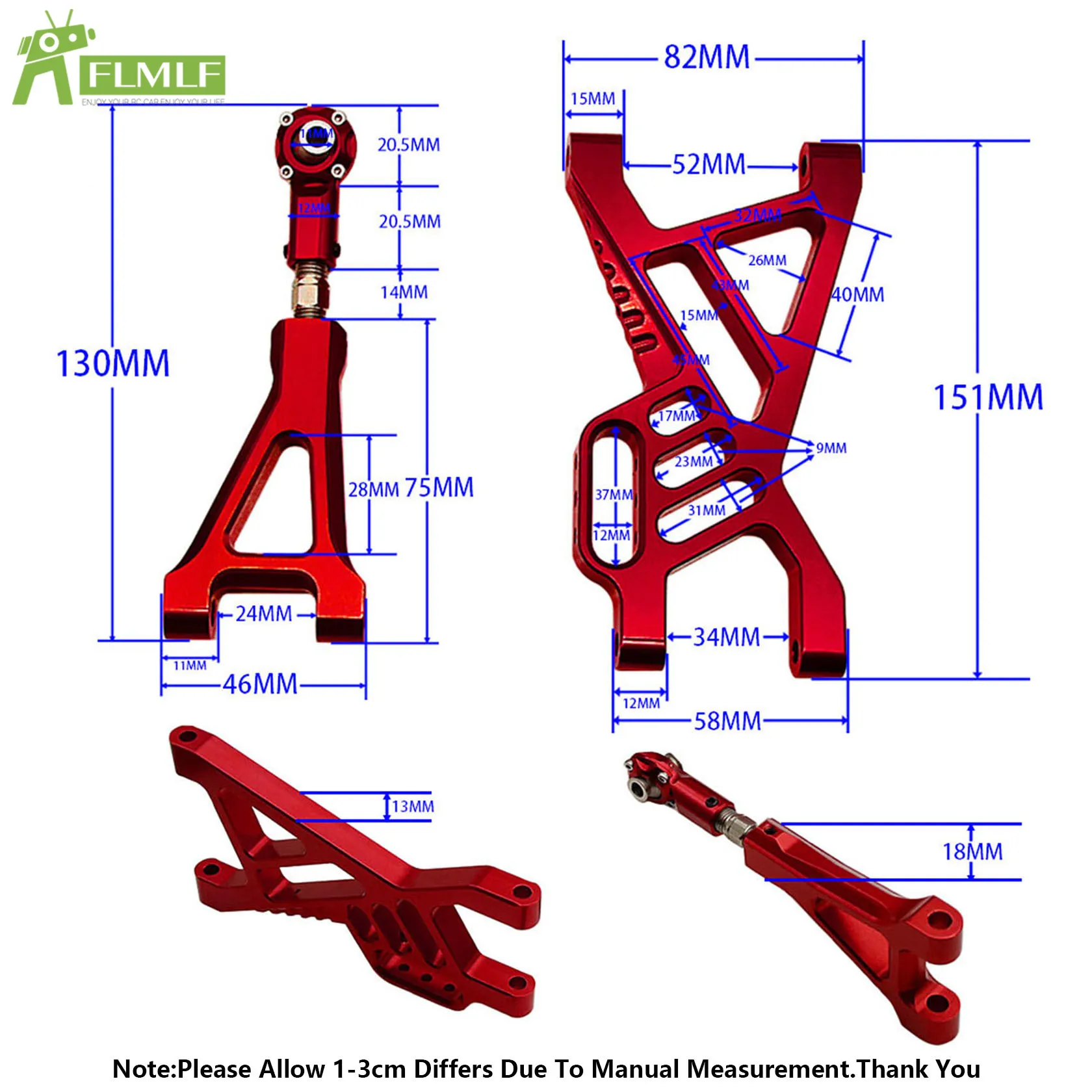 CNC Front or Rear Wheel Hub Carrier or Suspension Arm or Bulkhead or Shock Tower Support Kit for 1/5 HPI ROVAN KM BAJA 5B 5T 5SC