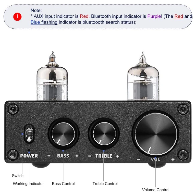 A3 PRO GE5654 Tube Preamplifier Bluetooth 5.0 with Treble & Bass Adjustment DC12V HiFi Audio Preamp for Home Audio Amplifier