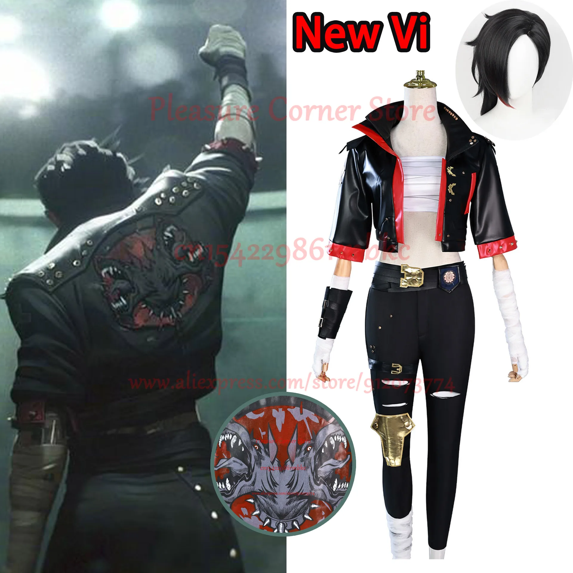 In Stock Game LOL Arcane 2 Underground Fighter VI Cosplay Costume Arcane Black Vi Cosplay Wig Outfis Uniforms Outfit Suits