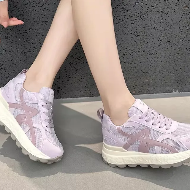 

Women's Fashionable Casual Sports Shoes Real Leather Thick Bottom Lightweight Comfortable All-Match Low Top Outdoor Sneakers