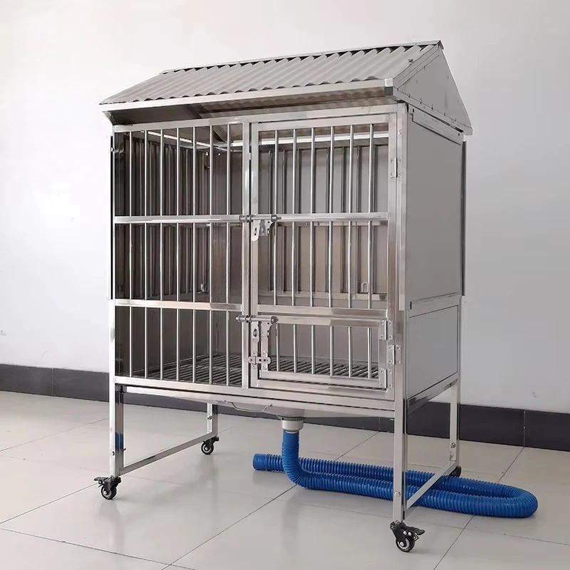 Veterinary Equipment High Quality Metal Kennel Cage Stainless Steel Kennel with Feeding Bowl Pull Out Tray