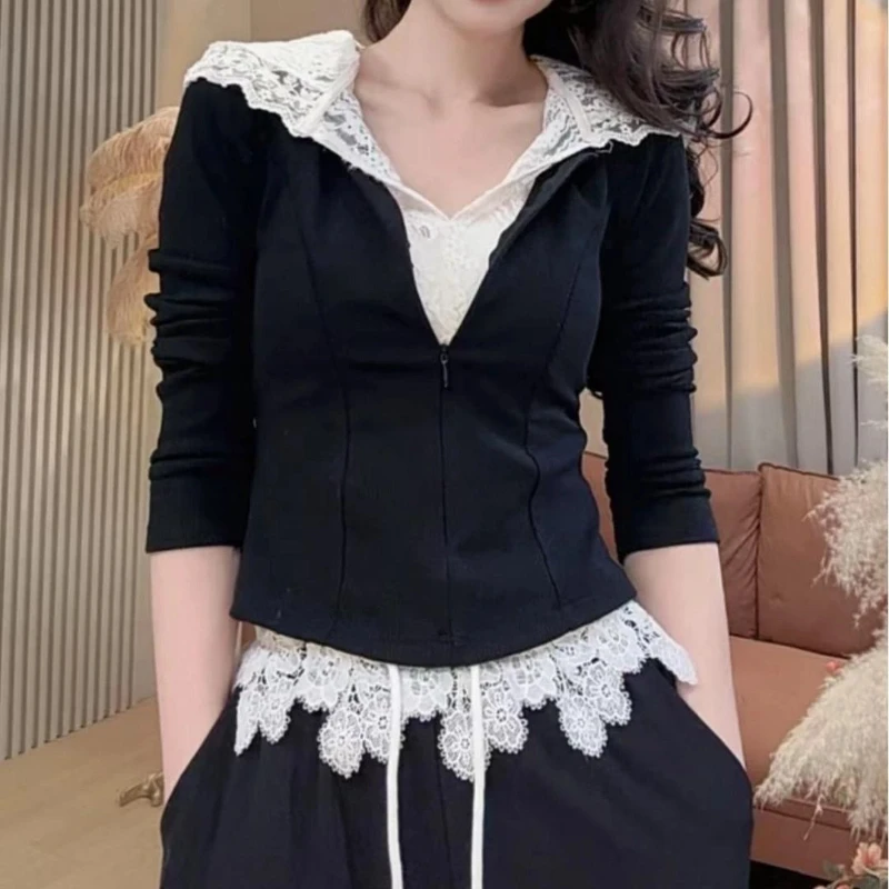 

Элегантная женская рубашка с кружевной отделкой для офисной одежды в милом стиле и стандартной толщине