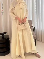 LANMREM Long Robe Dress Women's Big Size Long Sleeves Lapel Buttons Irregular Party Dresses Female Elegant Clothing 2DA8401