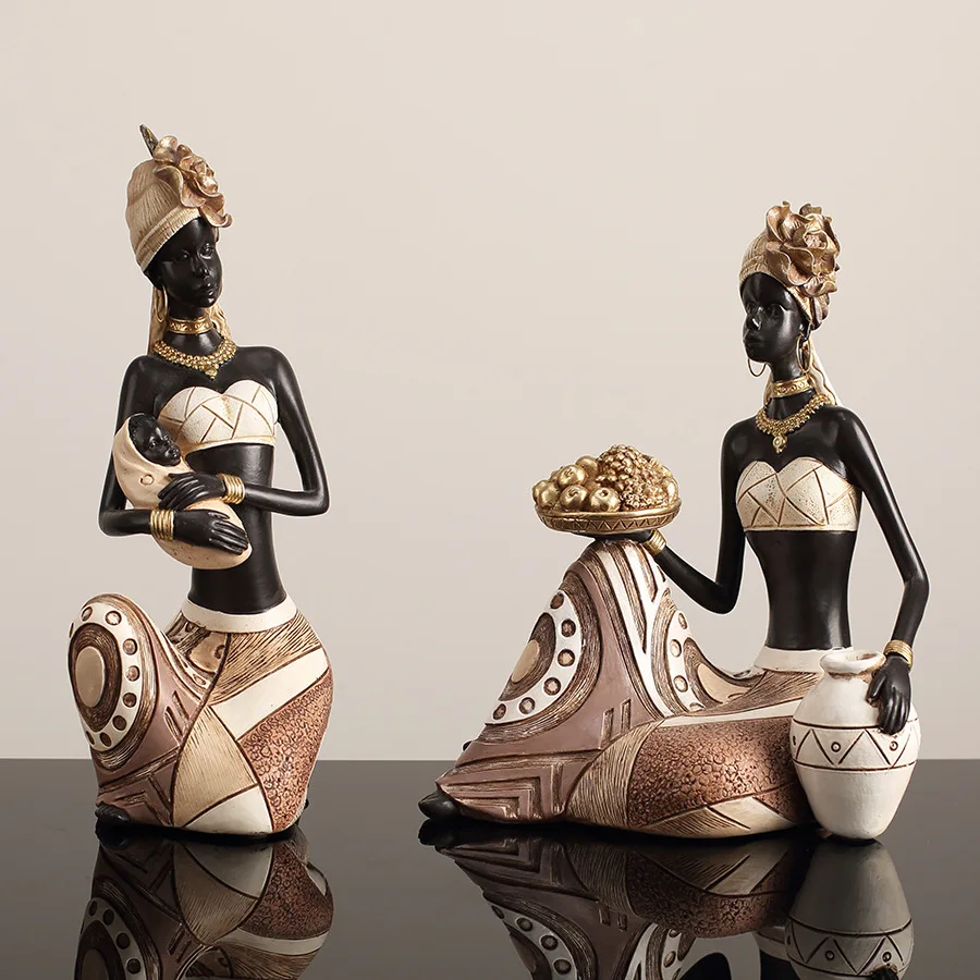 

African ornaments wine cabinet study decoration art retro resin creative characters home living room entrance decoration