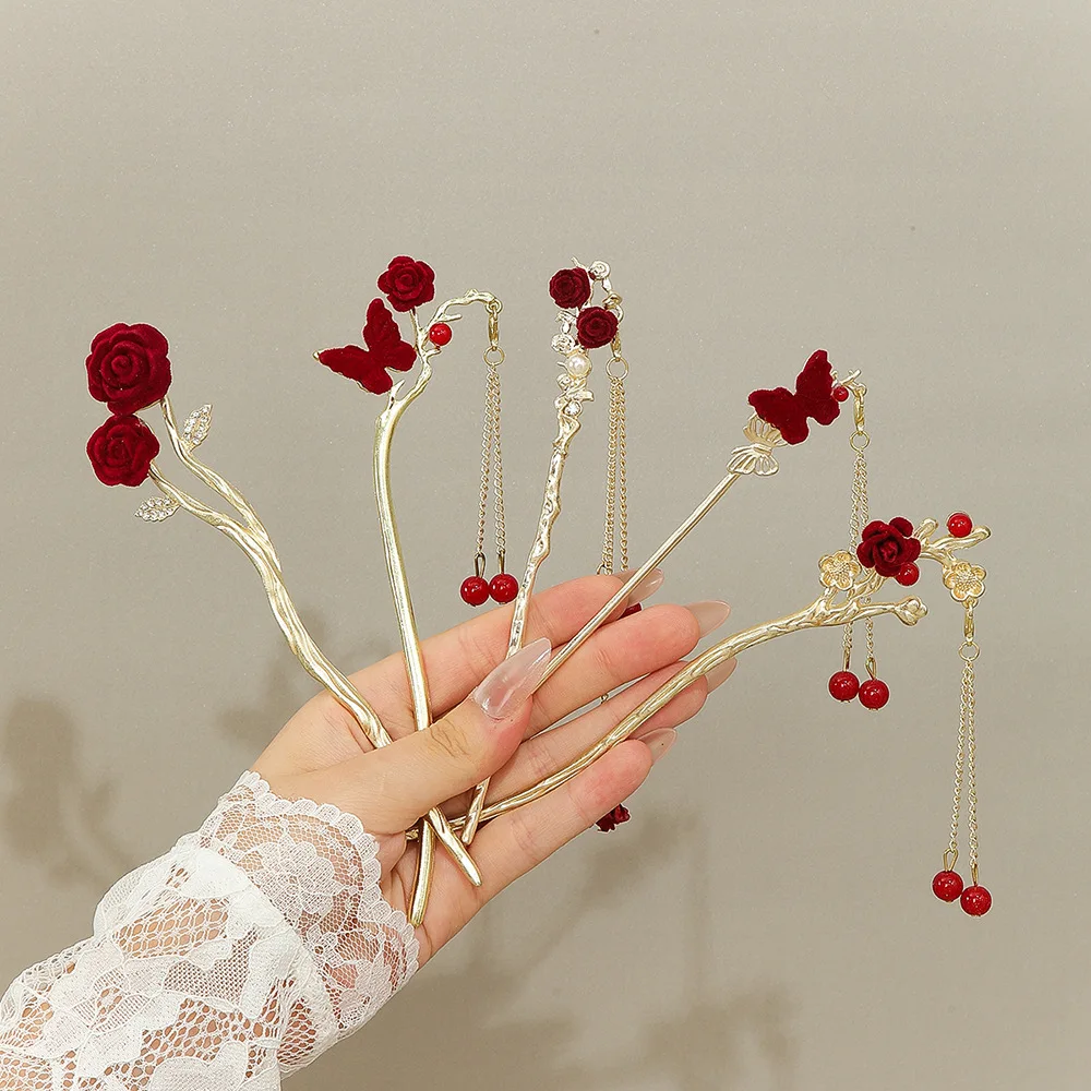 دبوس شعر فينيكس أثيري دوار شرابات مطرزة أنيقة على شكل زهور عصا شعر Hanfu كعكة منخفضة إكسسوار شعر عتيق