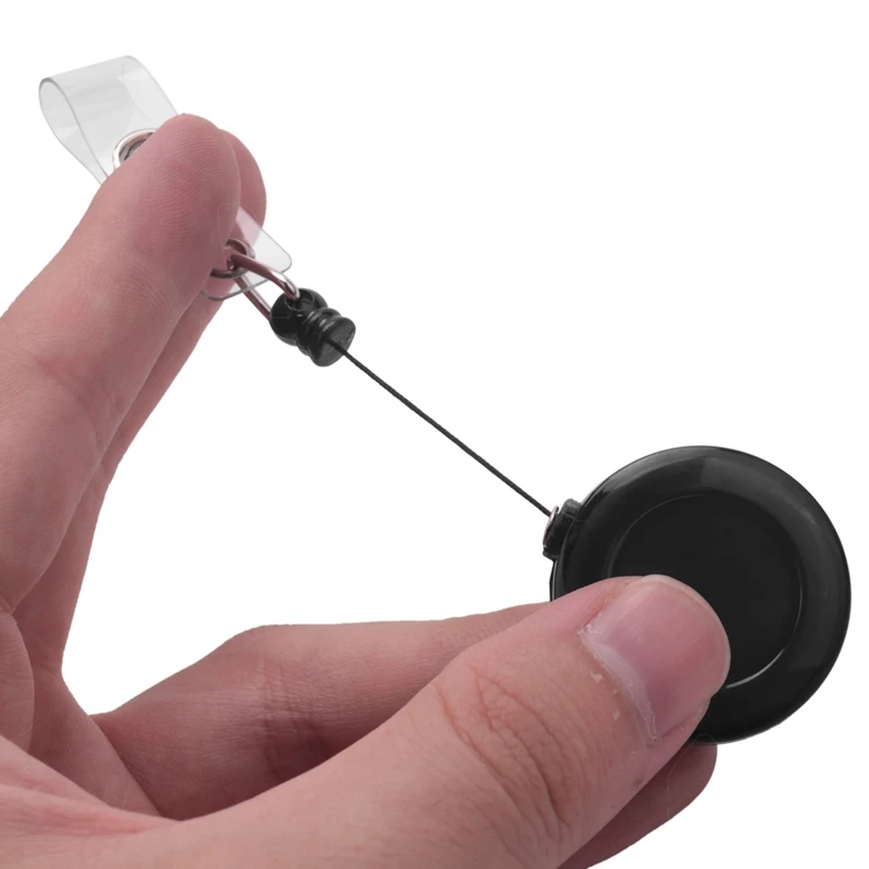 Llavero retráctil de retroceso, cadena de tracción, Clip de cinturón, soporte para tarjeta de identificación, pase de esquí, negro, 2 uds.