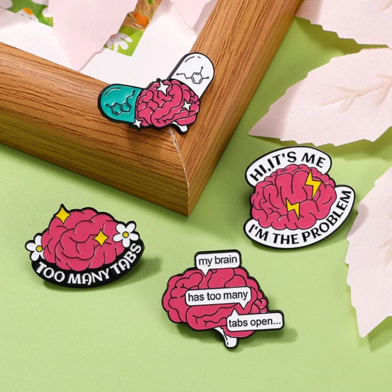 New Fashion Creative Brain Design Metal Enamel Brooch Capsule Letter Badge Pin For DIY Clothing Bags