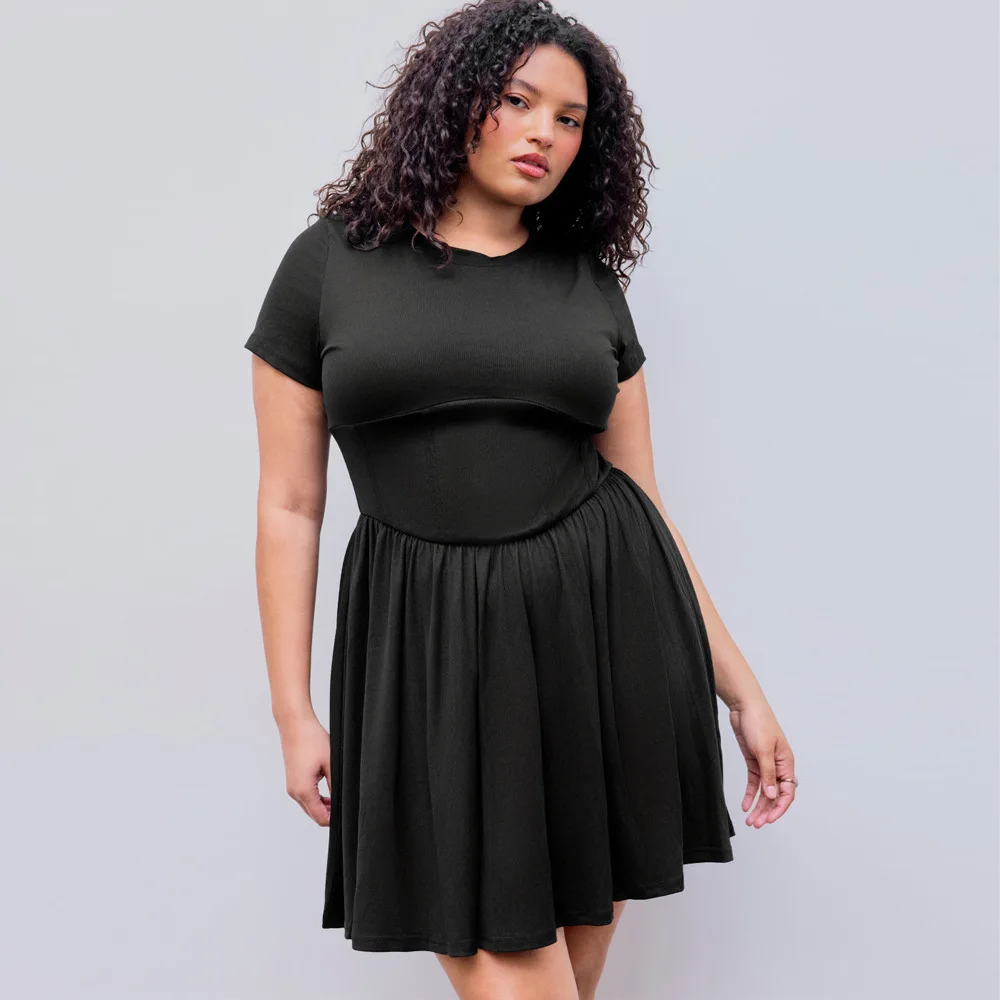 

Женское платье Temu большого размера 2022, обтягивающее талию во французском стиле, короткая юбка с короткими рукавами и рыбьей косточкой, элегантное повседневное платье Y2k