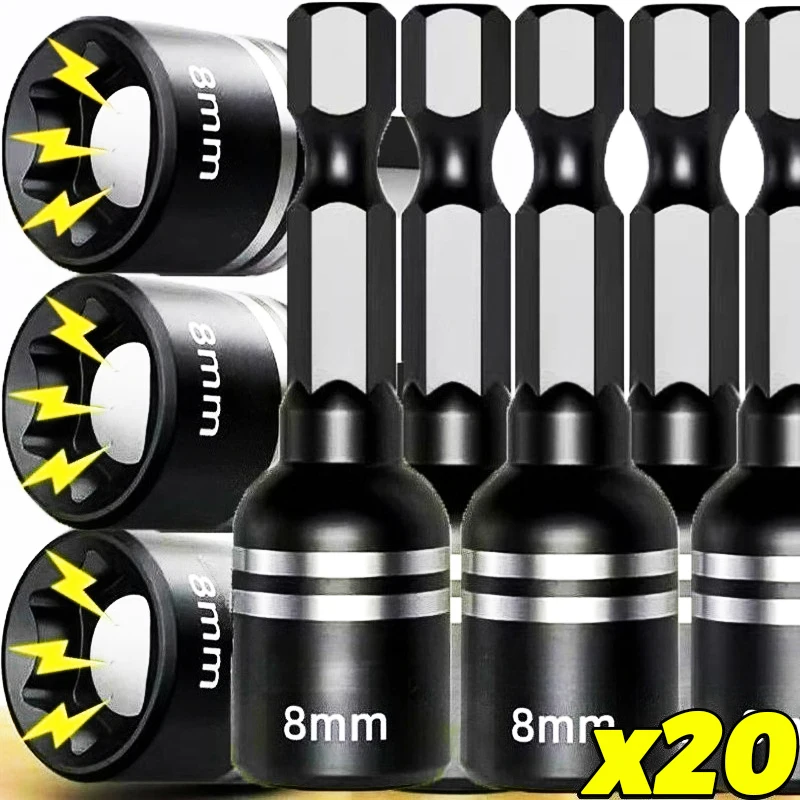 

2/20PCS Hex Magnetic Socket Sleeve Electric Drill Impact Socket Adapter Power Nut Driver Drill Bit Tools Auto Repair Accessories