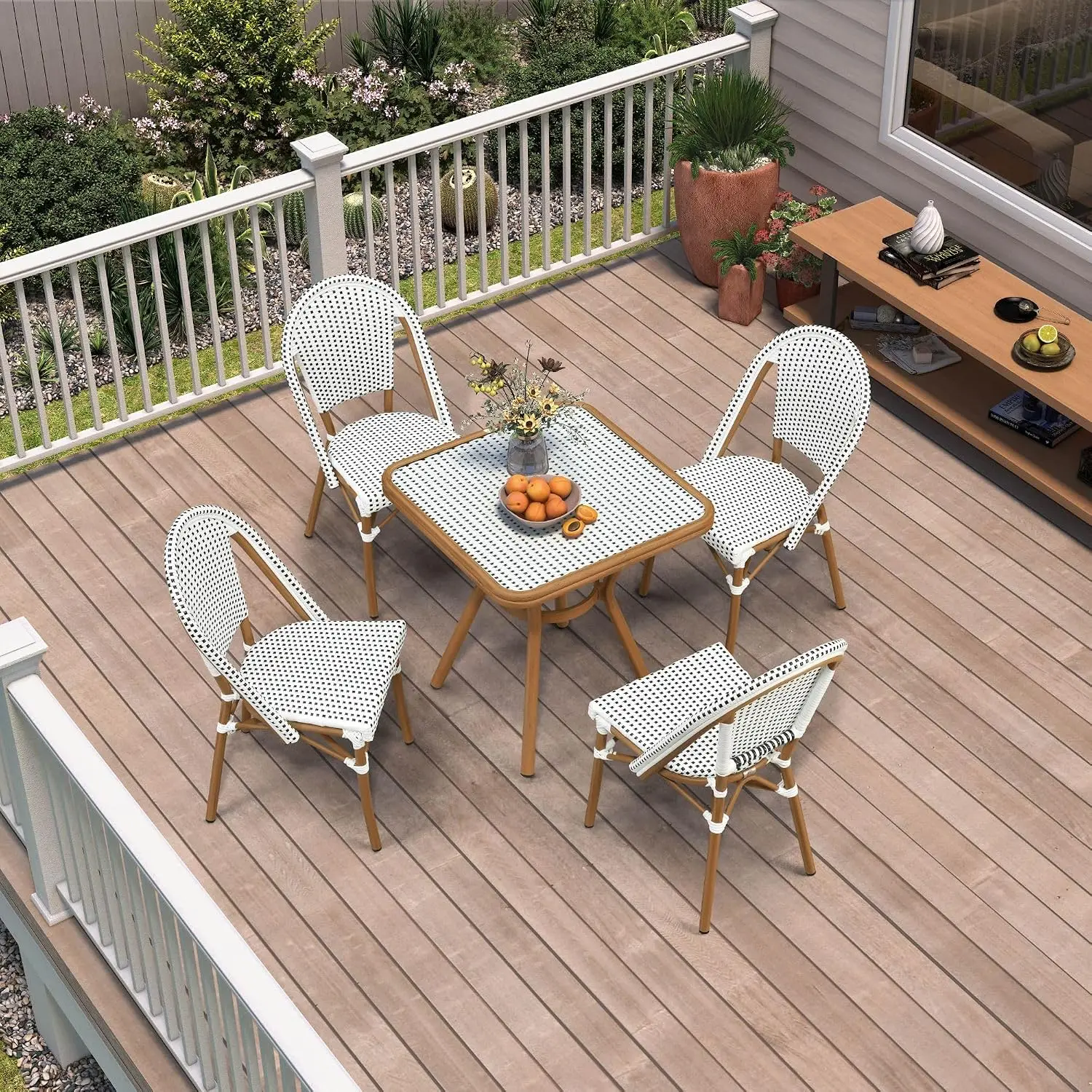 Outdoor 5-Piece Square Dining Set Wood Finish Patio Garden, Customized