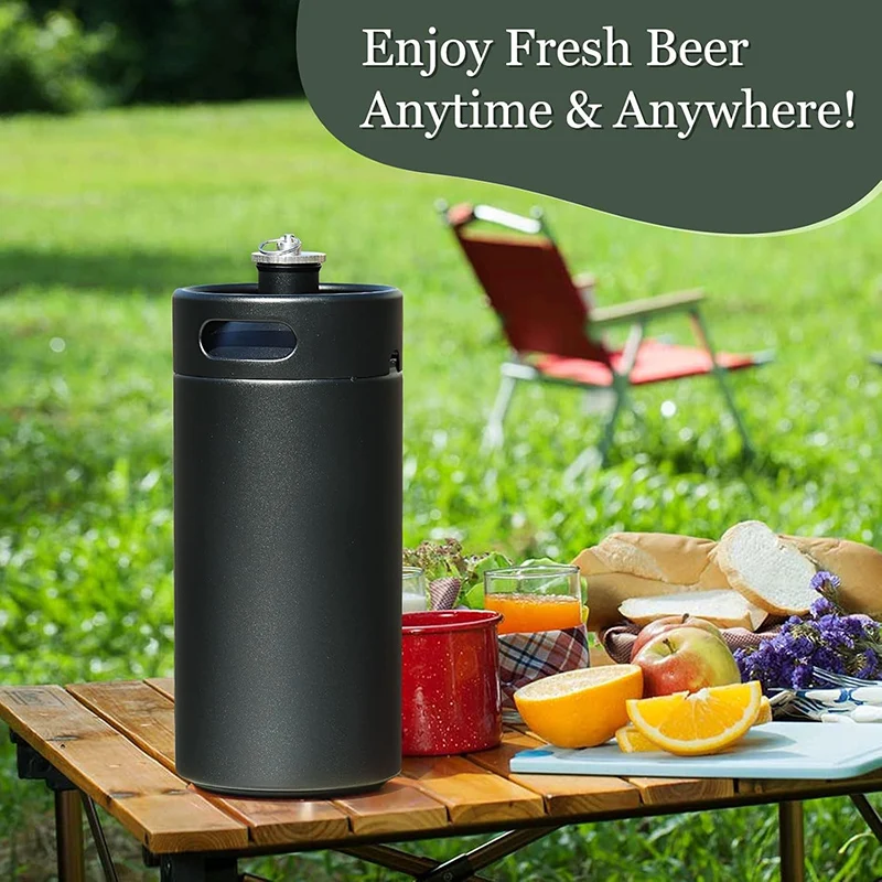 3.6L/128oz Beer Growler Mini Keg with Neoprene Jacket, 304 Stainless Steel Mini Growler Portable Pressurized Beer Bottle Kit