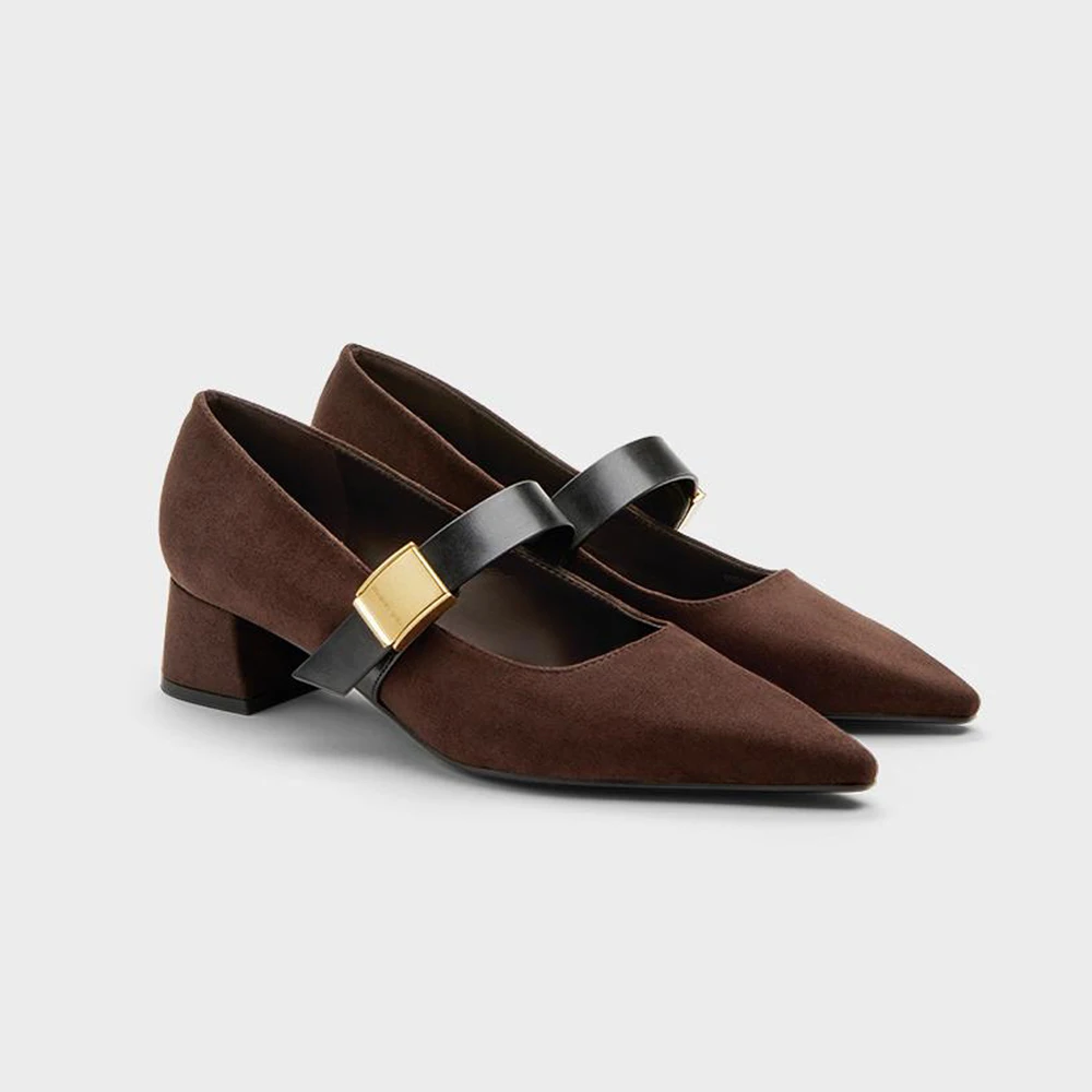 

FWRD Women's Suede Pointed-Toe Chunky Heel Mary Janes, Elegant Comfortable Shoes for Office & Daily Wear #FWRD000252