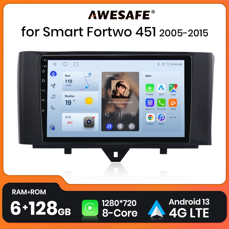 

Автомагнитола AWESAFE, 2 din, Android, для Mercedes Benz Smart Fortwo 2010-2015, автомобильное радио, мультимедиа, GPS-трек, Carplay, 2 din dvd