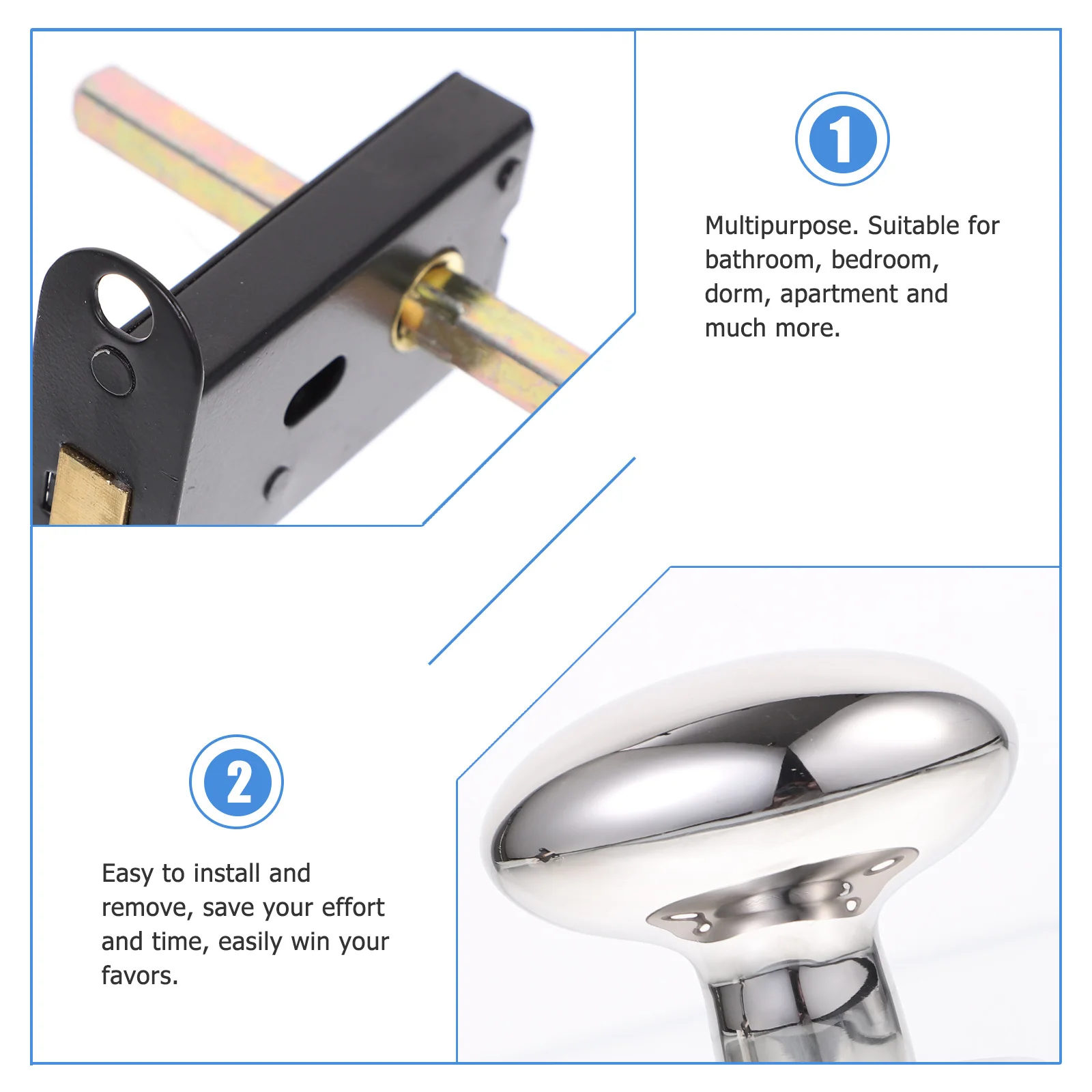 

1 Set Stainless Steel Single Sided Deadbolt Lock Round Lever For Living Room Bedroom Bathroom Balcony French Door Door Accessory