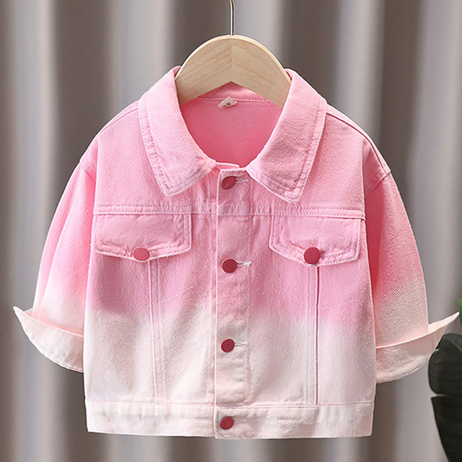 Girls Pink Denim Jacket,Cute Embroidery Lapel Jean Coat,Children's Spring Fall Gradient Outfits,Casual Toddler Kids Outerwear