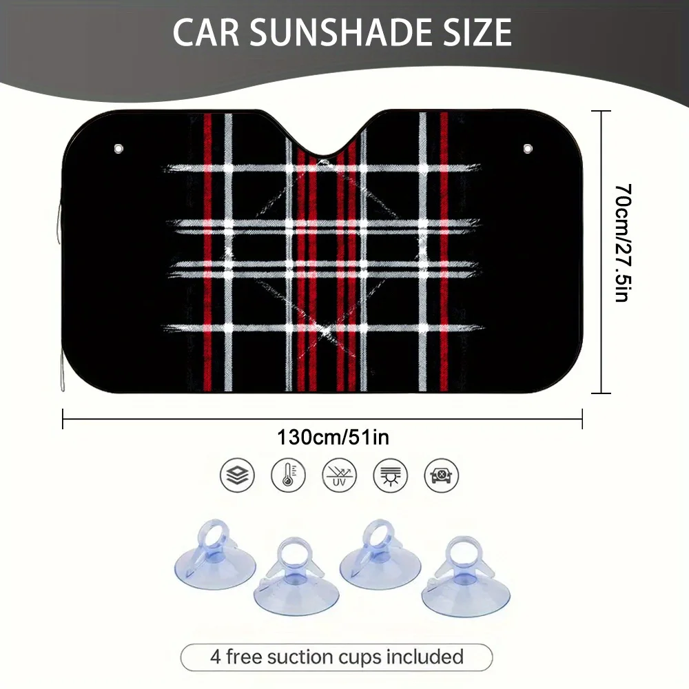 1pc New Year Plaid Stripes Car Sun Visor, Perfect For Short Stays And Quick Stops, Quickly Reduces Heat And Keeps The Car Interi