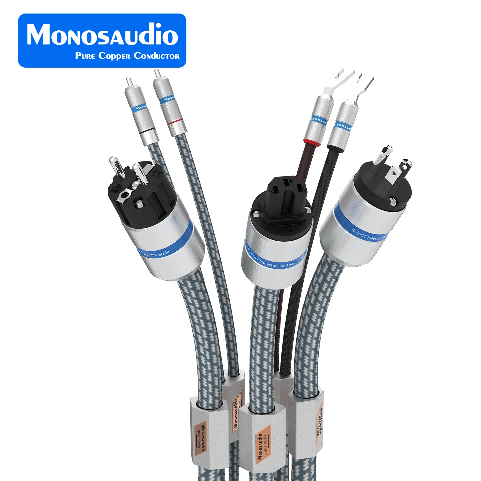 Monosaudio High-End Audio Cables Collection: 99.9998% OFC Copper Silver/Rhodium Plated RCA, XLR ，EU,US,AU& Speaker Wires