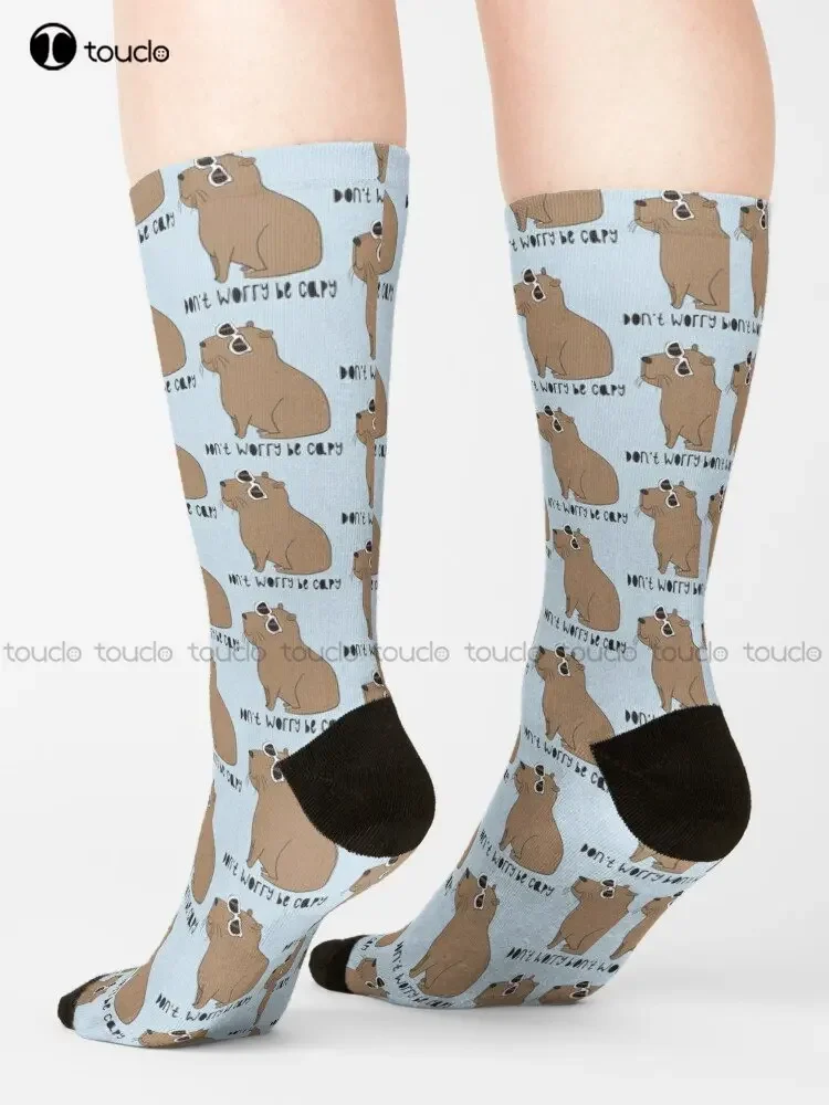 Don_T Worry Be Capy Awesome Cute Capybara Gift Socks Boys Football Socks Personalized Custom Unisex Adult Teen Youth Socks Funny