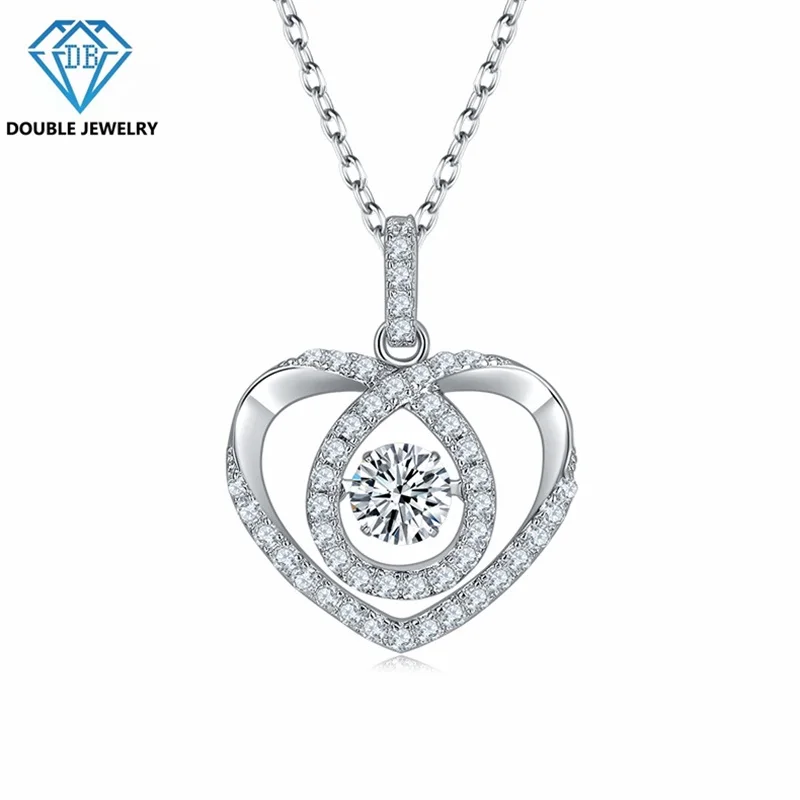 

Double Jewelry Heart design Dancing Moissanite Pendant Necklace for Women S925 Sterling Silver Chain Lab Diamond fashion jewelry