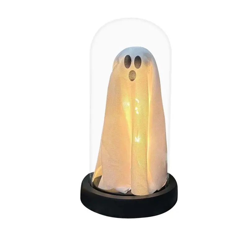 

A01F-Halloween Light Up Ghost Halloween Decor Ghost In Glass Cloche Cute Ghost With Light For Fireplace Halloween Decorations