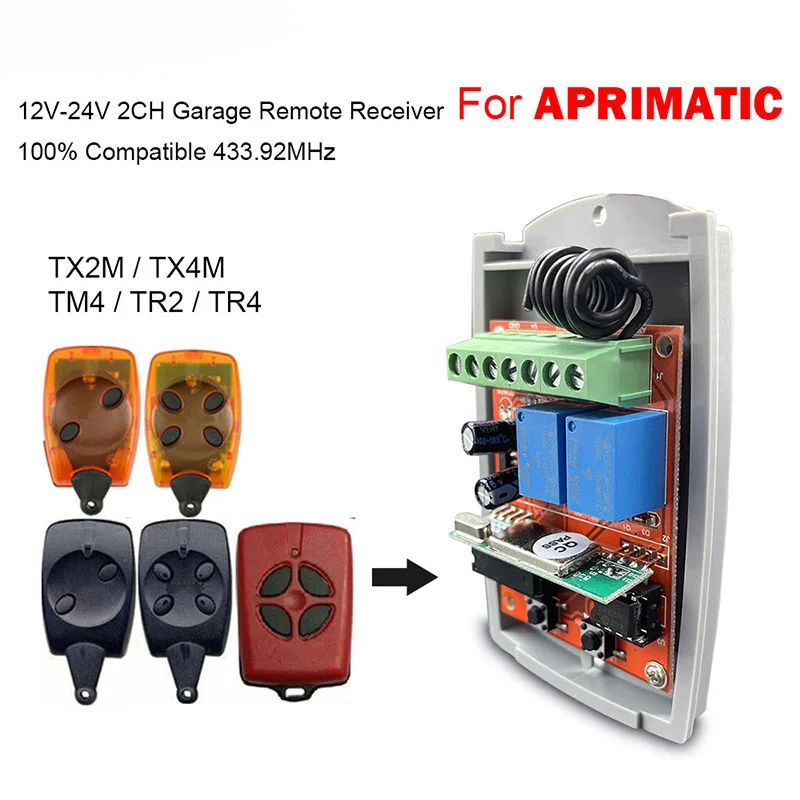 

Garage Door Remote Control Receiver 2CH 433.92MHz For APRIMATIC TX2M TX4M TM4 TR2 TR4 Switch Gate Controller