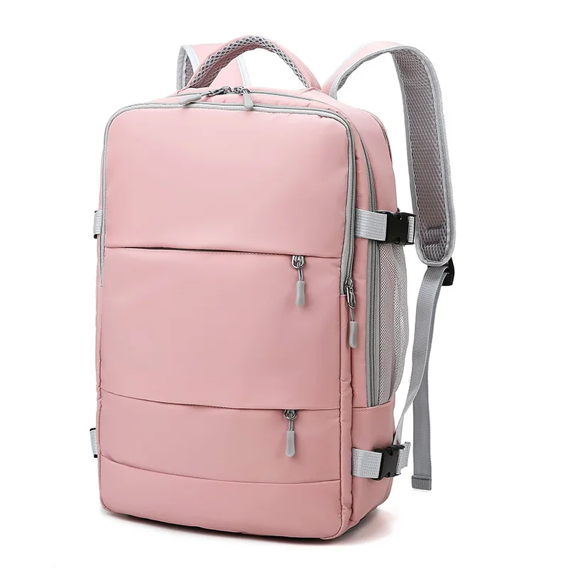 Mochila de viagem antiroubo repelente à água para mulheres, mochila casual elegante com alça de bagagem, porta de carregamento USB rosa