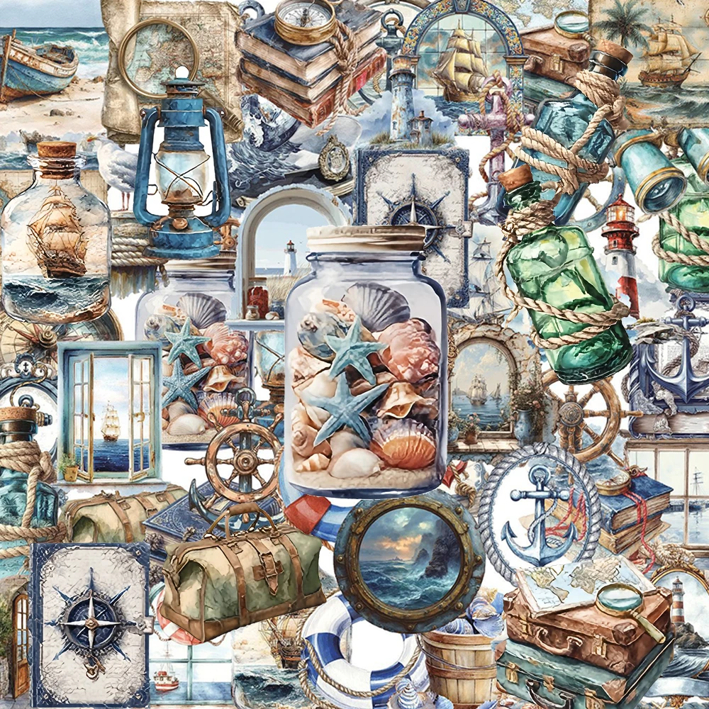 10/30/50pcs Retro Nautical Series Cartoon Transparent Stickers Ship Life Buoy Map Sticker Skateboard Phone Decoration Decals Toy