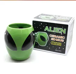 Green Alien Mug Glazed Ceramic Tea Coffee Cup 3D Space Universe UFO Design Gift Party Favor for kid boy 13 oz(400 ml)