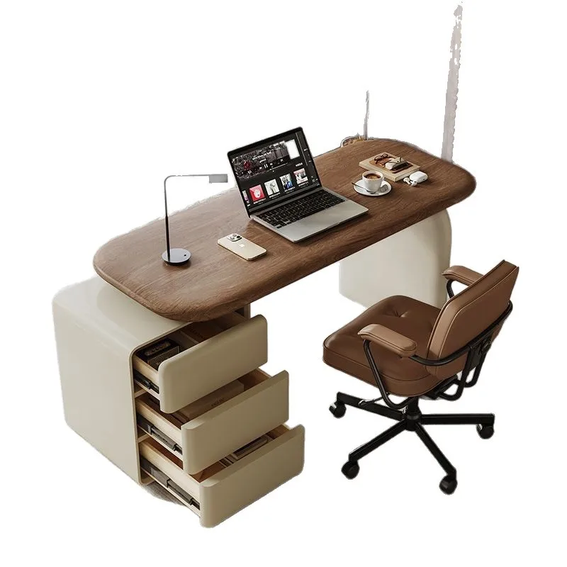

Solid wood desk home study computer desk bedroom retractable minimalist cream wind medieval