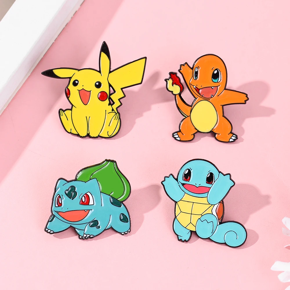 Pikachu Enamel Pins 4pcs Set Cute Pokemon Lapel Badge Brooch for Backpack Clothing Cosplay Cartoon Accessory Gift image 5