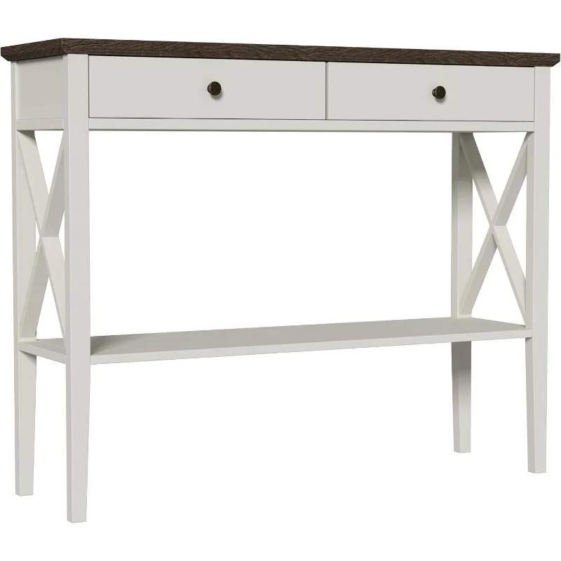 Framhouse Console Table with Drawers, Narrow Wood Accent Sofa Table Entryway Table with Storage Shelf for Entryway