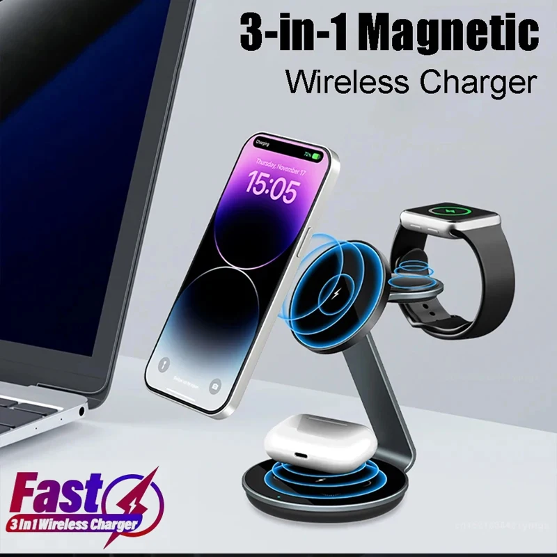 

Беспроводное зарядное устройство 3 в 1, совместимое с беспроводным зарядным устройством для iPhone 12, 13, 14, 15, 16, зарядная станция серии AirPods iWatch