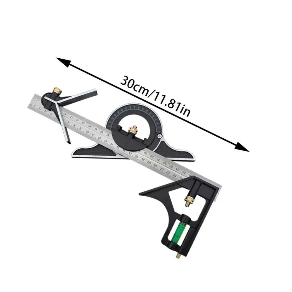 180 Degree Combination Angle Ruler Adjustable Movable Right Angle Ruler 300mm 3 In 1 Square Protractor Woodworking