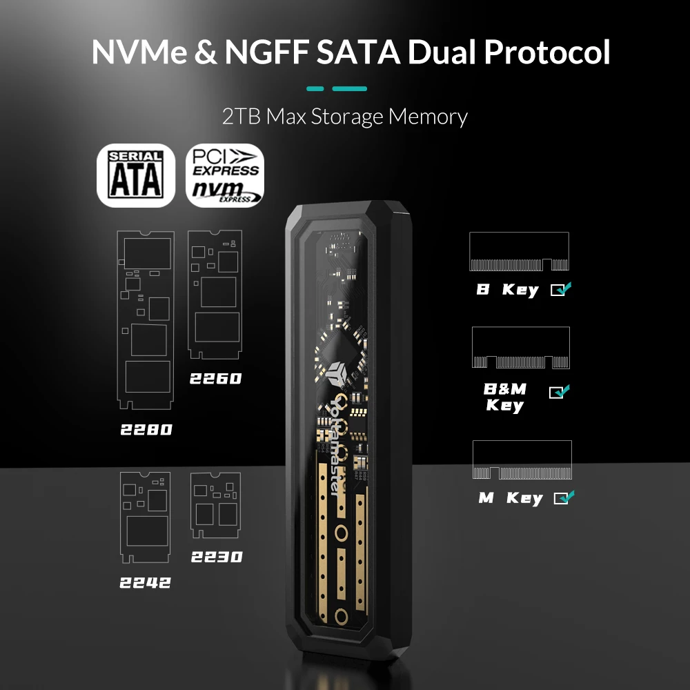 Yottamaster-carcasa de disco duro M2 NVMe SATA SSD, caja de almacenamiento de 10Gpbs, USB3.1, GEN2, tipo C, compatible con m-key B + M Key SSD