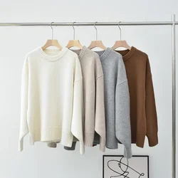 Autumn and Winter Loose Style Warm  Round Neck Cashmere Pullover Thickened Knitted Sweater for Woman