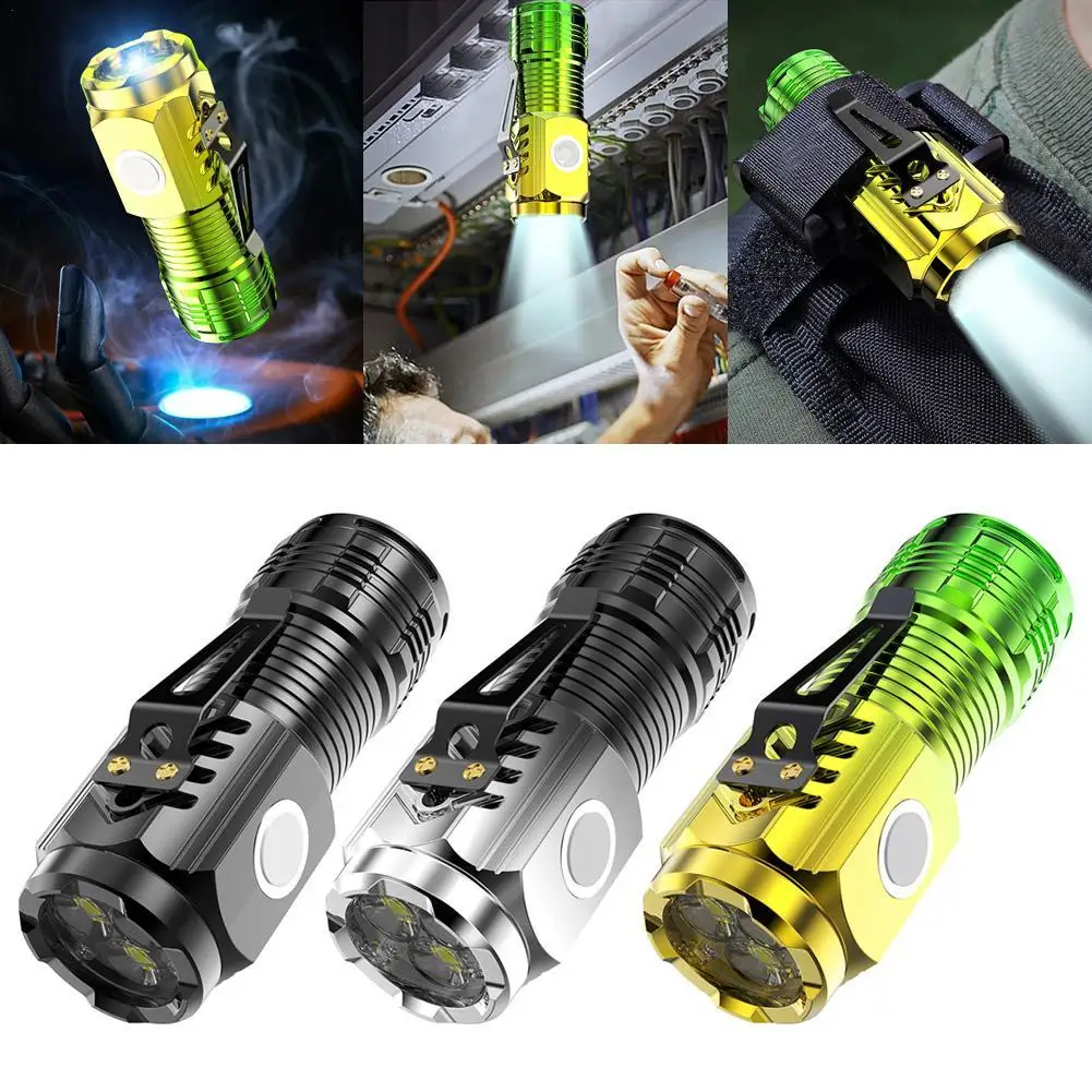 

Portable Mini LED Flashlight 3LED Ultra Strong Light Flash Light USB Rechargeable Built-in Battery With Pen Clip Powerful Lights