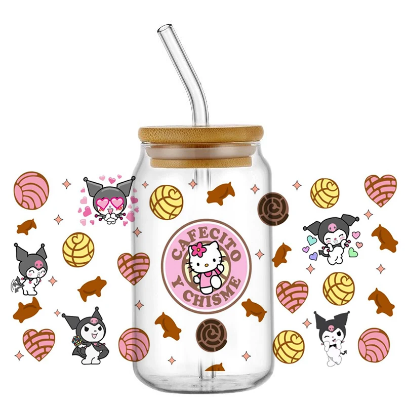 Miniso Hello Kitty Kuromi with Friend Design Washable UV DTF Cup Wrap for 16oz Libbey DIY Mug Waterproof Transfer Sticker