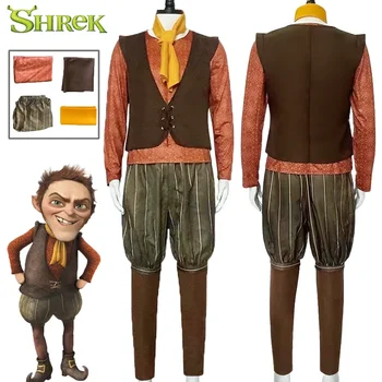 Movie Shrek Dwarf Monsters Cosplay Costume Shirt Brown Vest Trousers Full Set Suit Halloween Party Role Play Uniform Adult Men