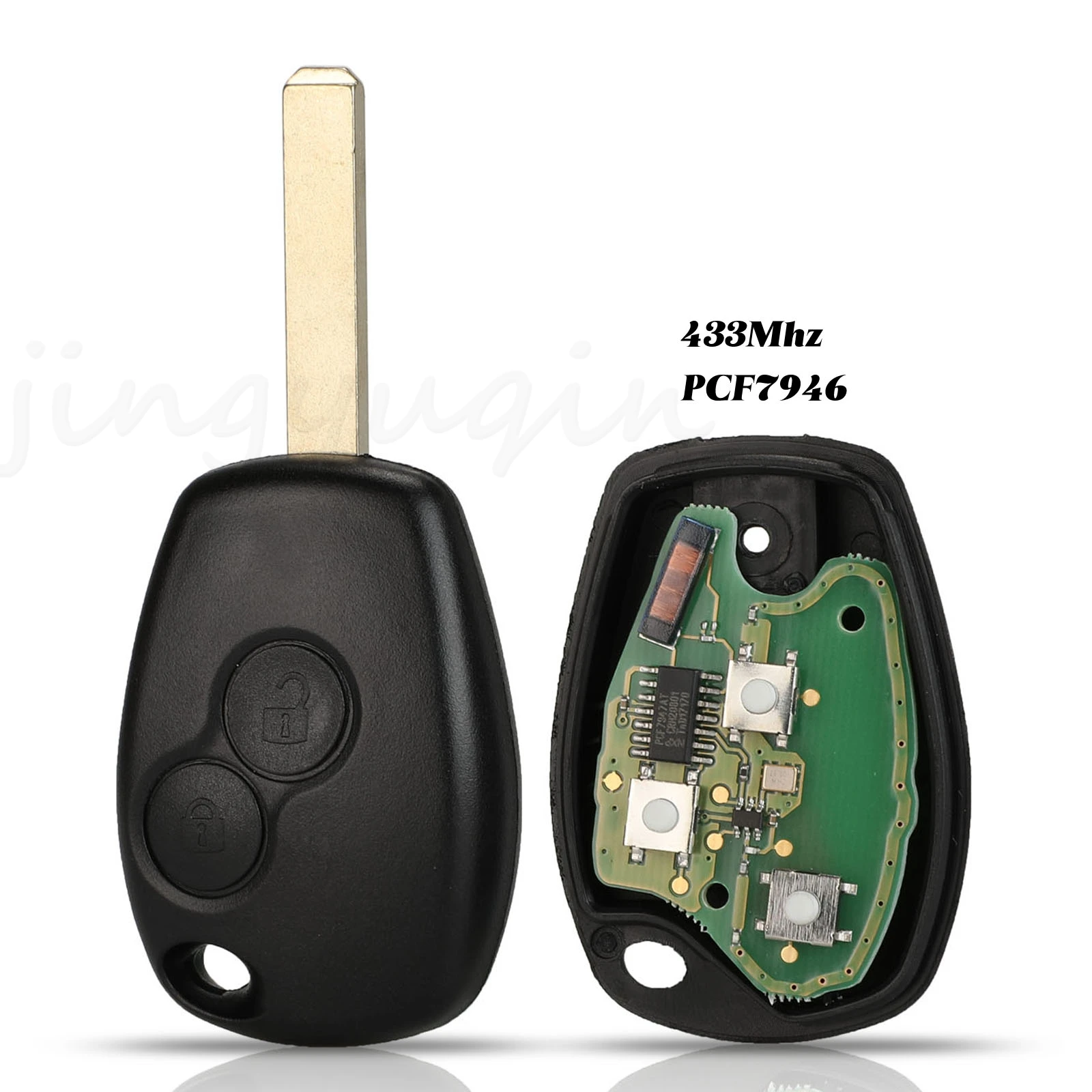 

jingyuqin Remote Car Key For Renault Duster Modus Clio Twingo Dacia Logan Sandero With 433/434Mhz Chip PCF7946 & Uncut VA2 Blade