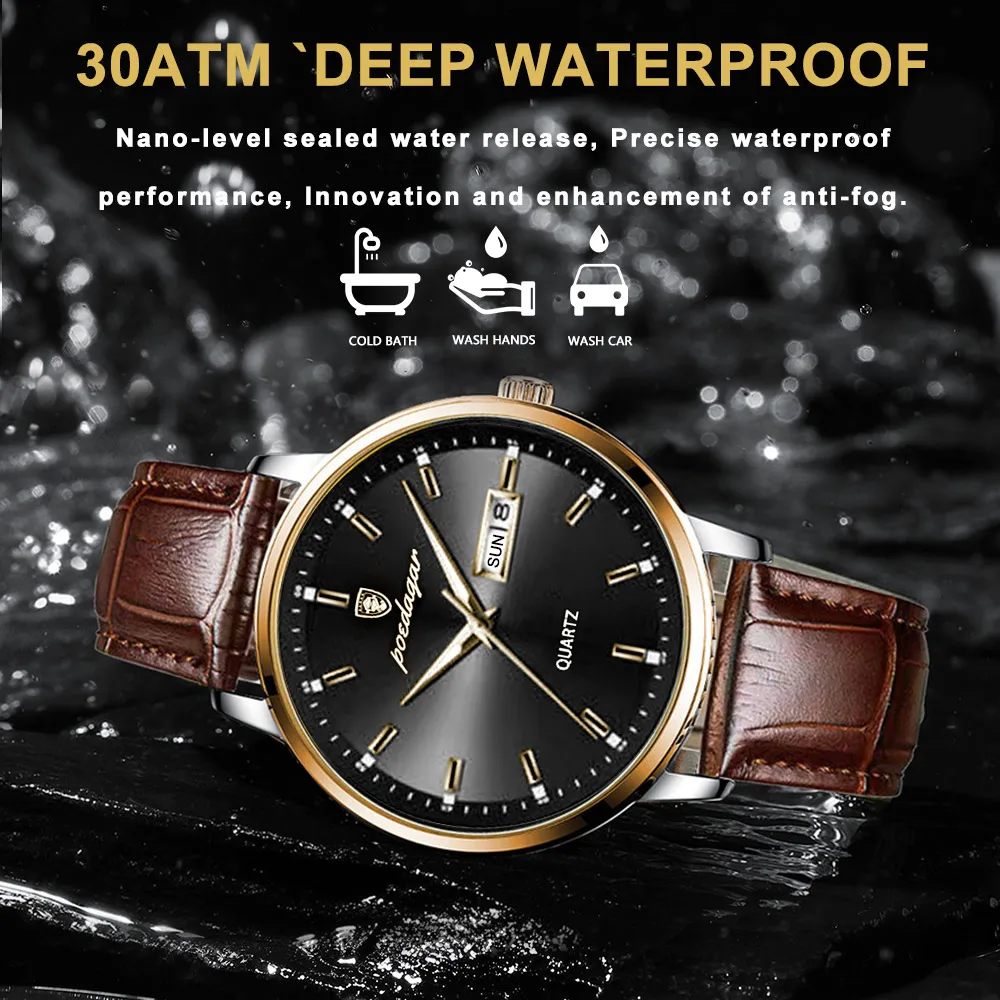 Poedagar ブランドスポーツメンズ腕時計トップブランドの高級ビジネス男性腕時計革防水クォーツ腕時計レロジオ Masculino
