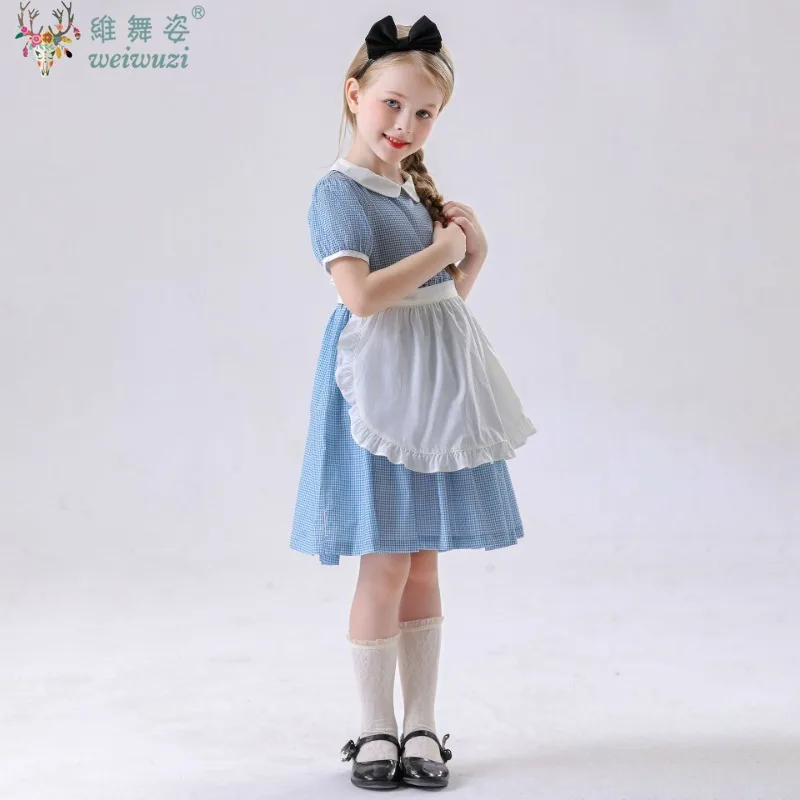 Disfraz de juego de rol de sirvienta Alice, vestido de sirvienta Lolita del país de las Maravillas, espectáculo de Halloween, vestido de actuación para niños, disfraz de fiesta elegante para niña