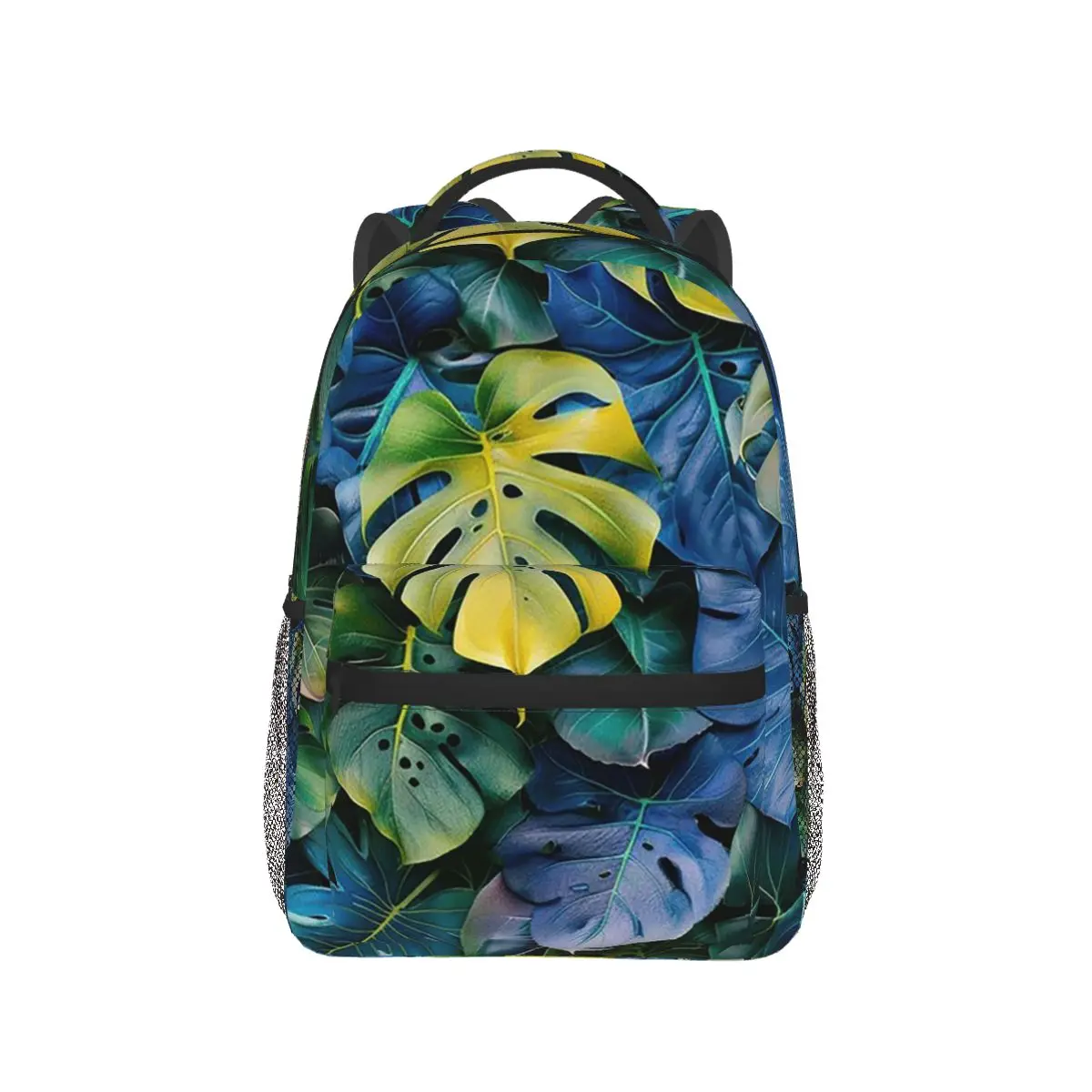

Vibrant Blue And Yellow Monstera Leaf Backpack Hot Sale Daypack Large Capacity Children BookBag Bag Shoulder Bags for Men Women