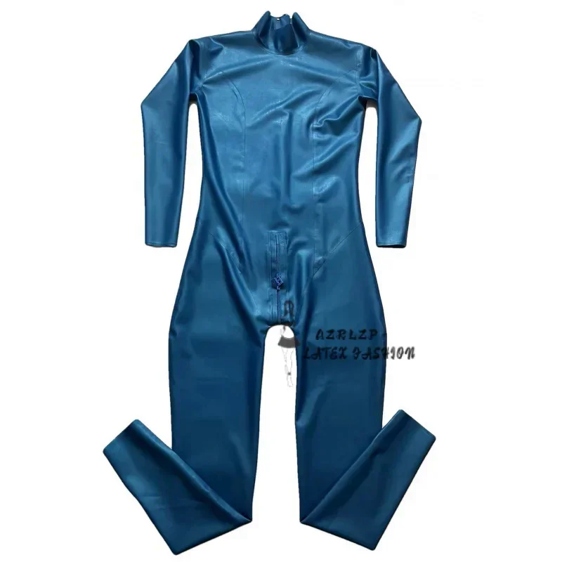 

Unisex Metallic Blue Sexy Latex Catsuit Rubber Bodysuit Back Zipper Handmade