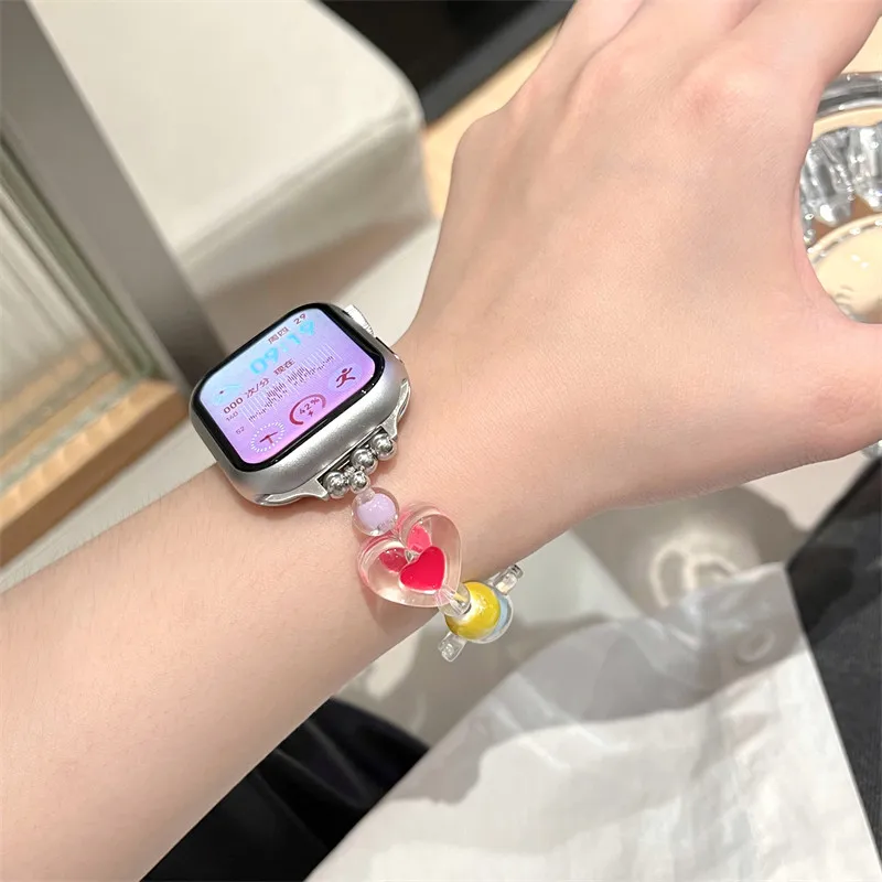 Милый карамельный ремешок для Apple Watch Series 7 Correa 44 мм 49 мм 41 38 42 45 женский эластичный браслет из бисера для IWatch 6 5 SE 4 3 Band